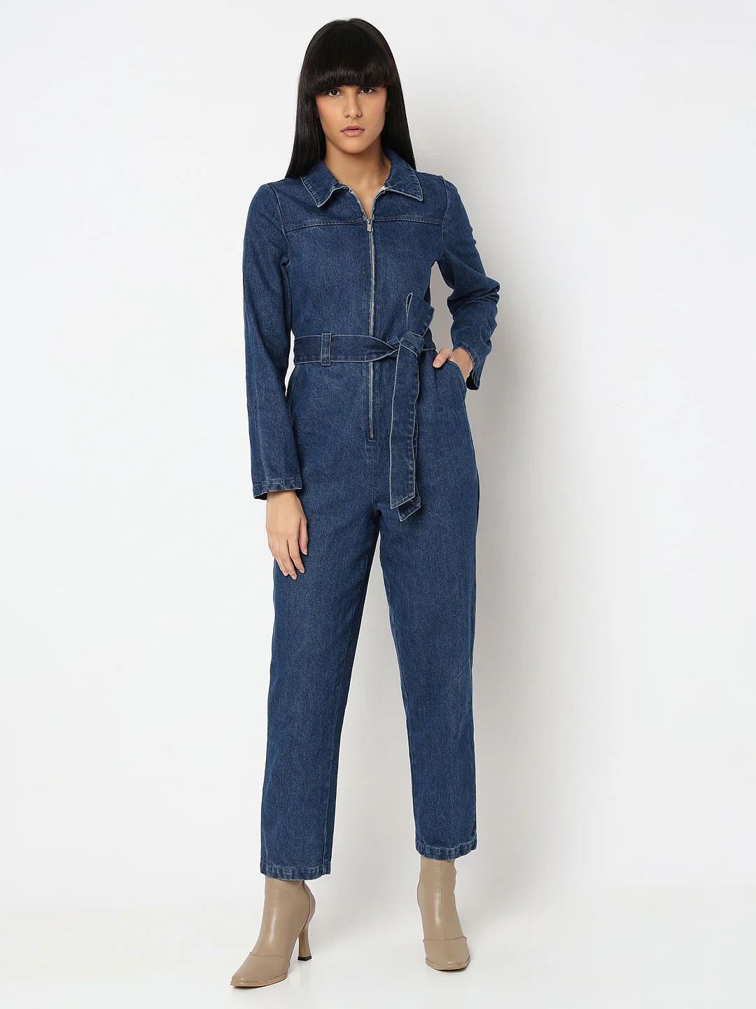 Blue Cotton Denim Jumpsuit - Image 2