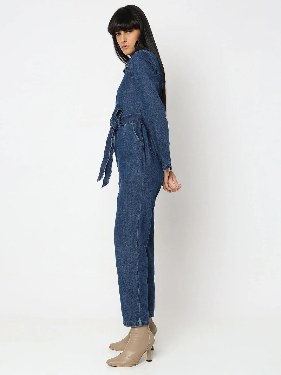 Blue Cotton Denim Jumpsuit - Image 3