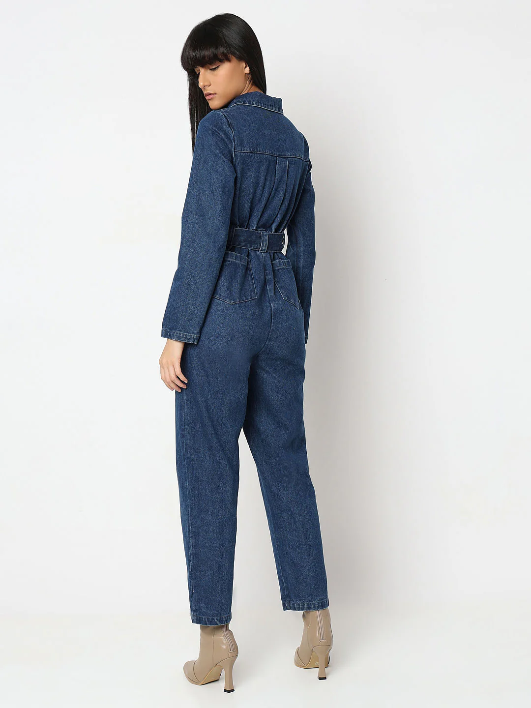 Blue Cotton Denim Jumpsuit - Image 4
