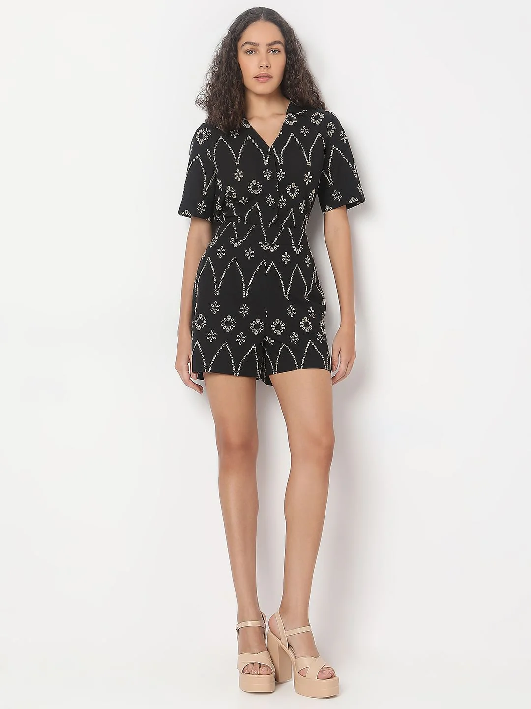 Black Embroidered Co-Ord Set Shorts - Image 5