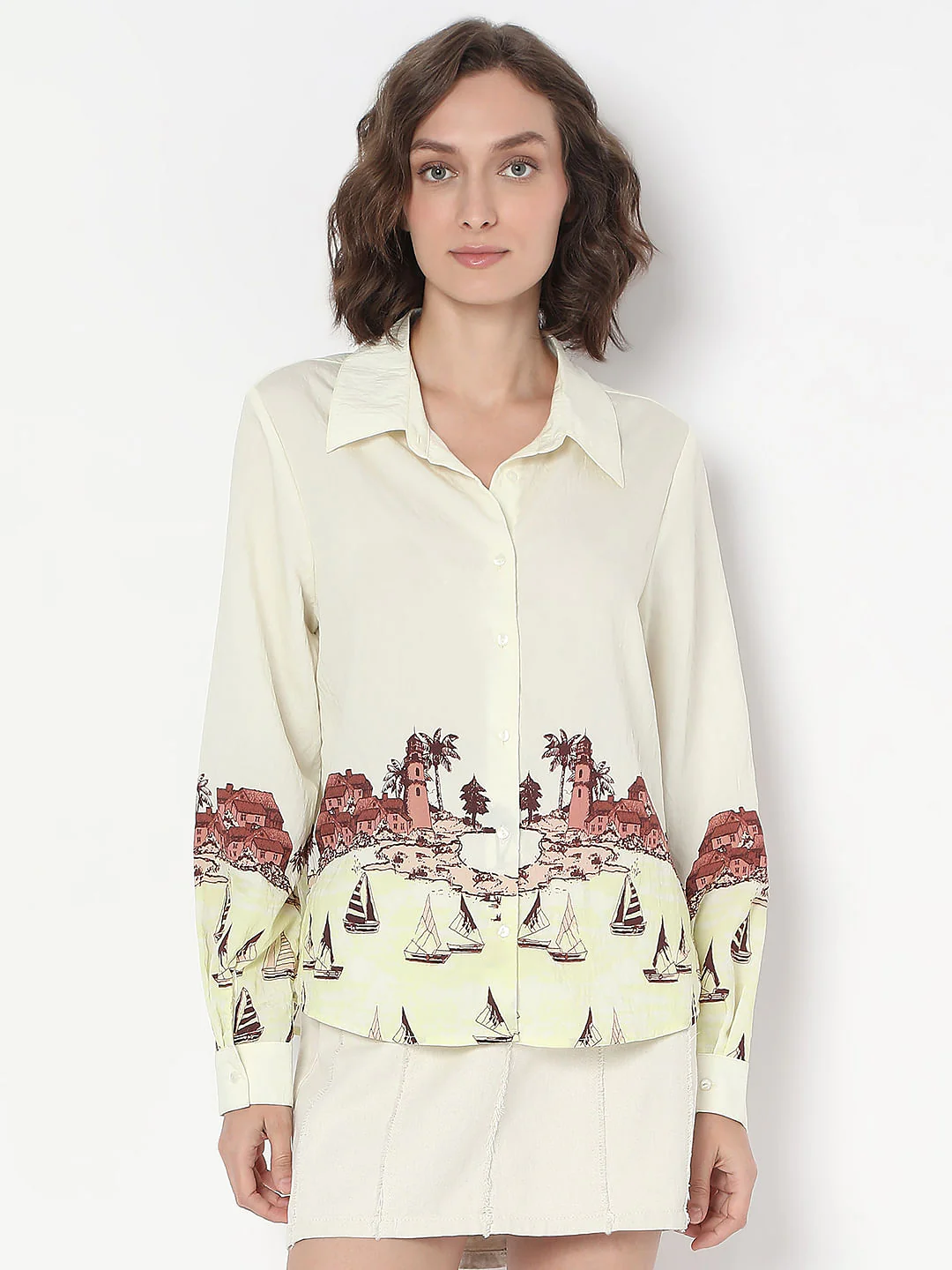 White Printed Long Shirt - Image 2
