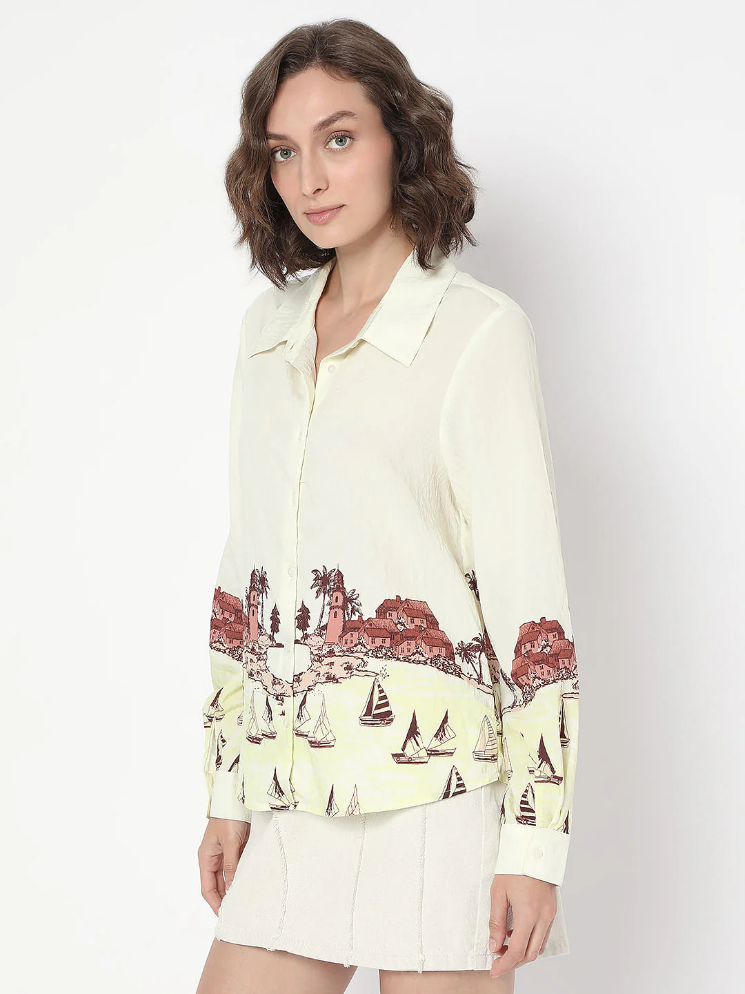 White Printed Long Shirt - Image 3