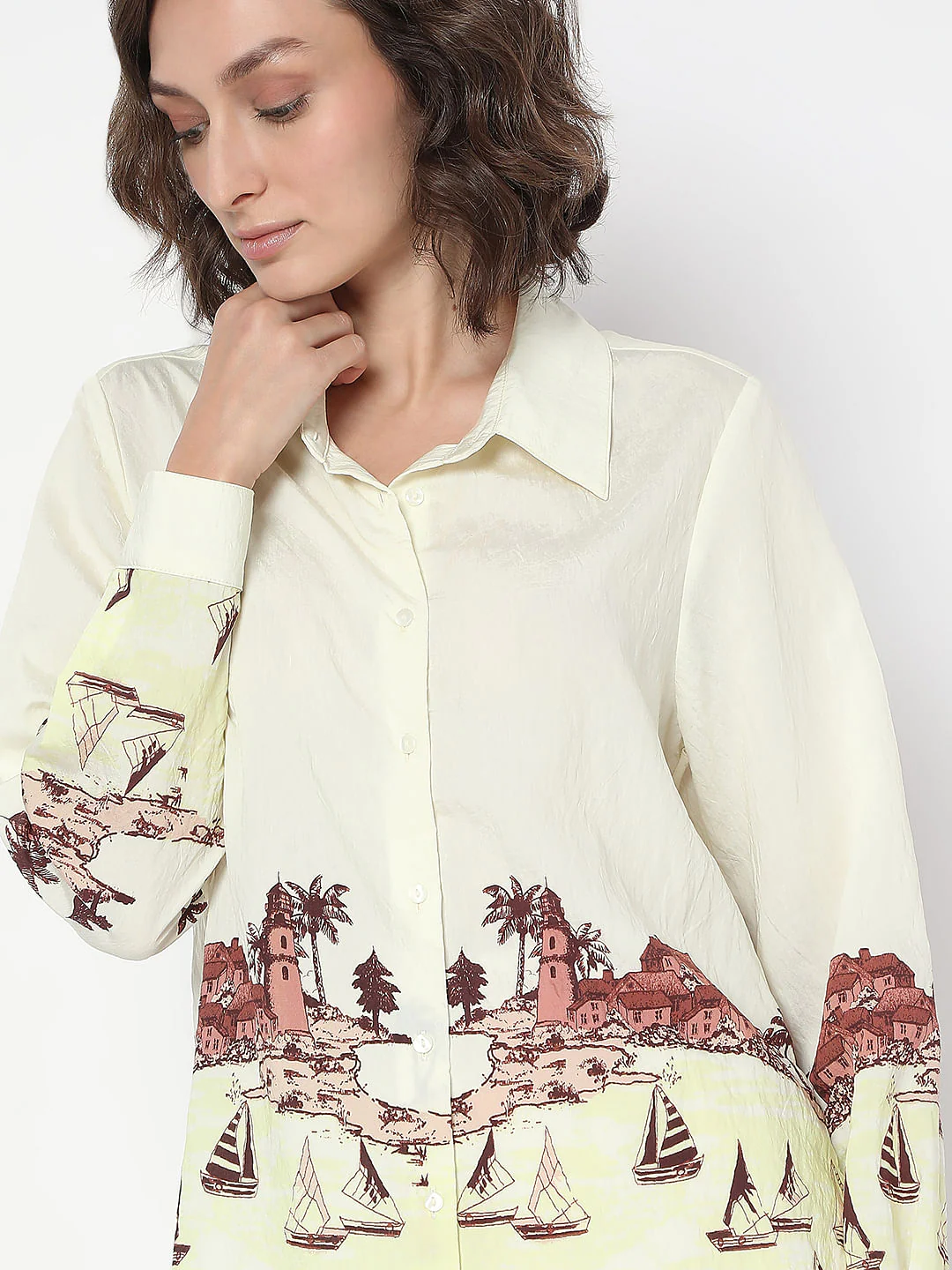 White Printed Long Shirt - Image 6