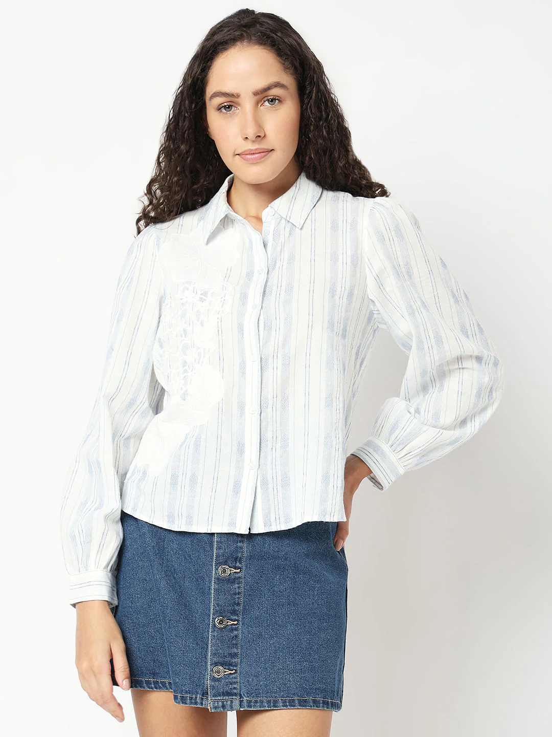 Light Blue Printed Cotton Shirt - Image 2