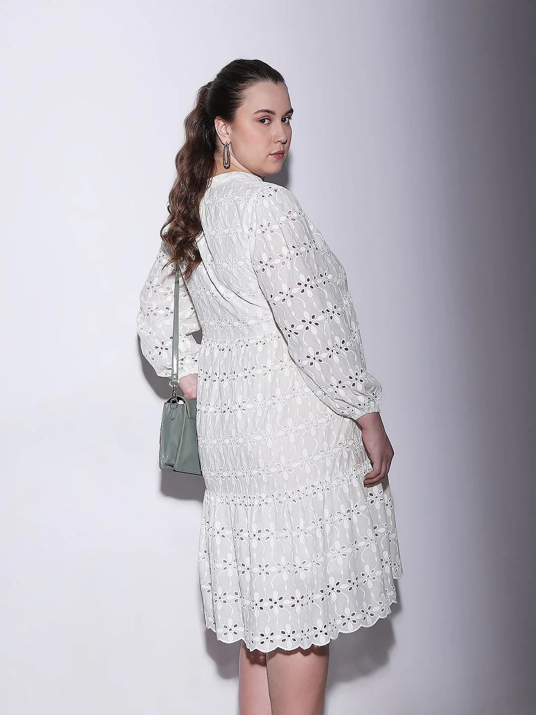 Curve Beige Schiffli Shift Dress