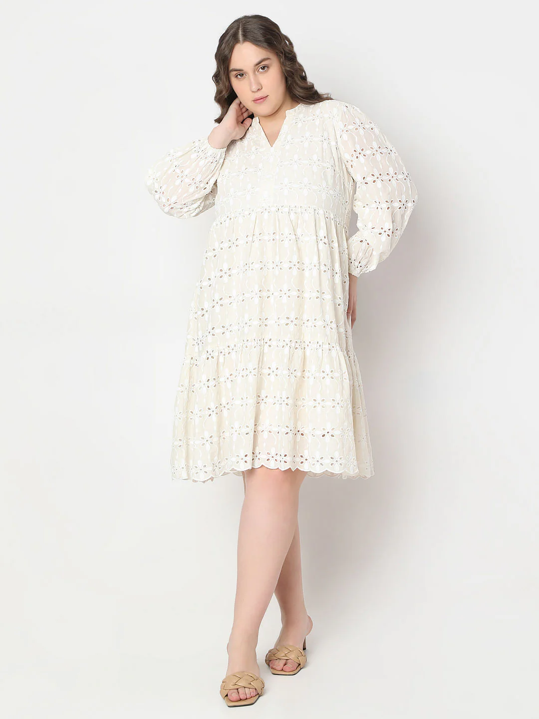 Curve Beige Schiffli Shift Dress - Image 2