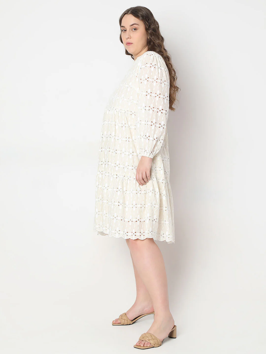 Curve Beige Schiffli Shift Dress - Image 3