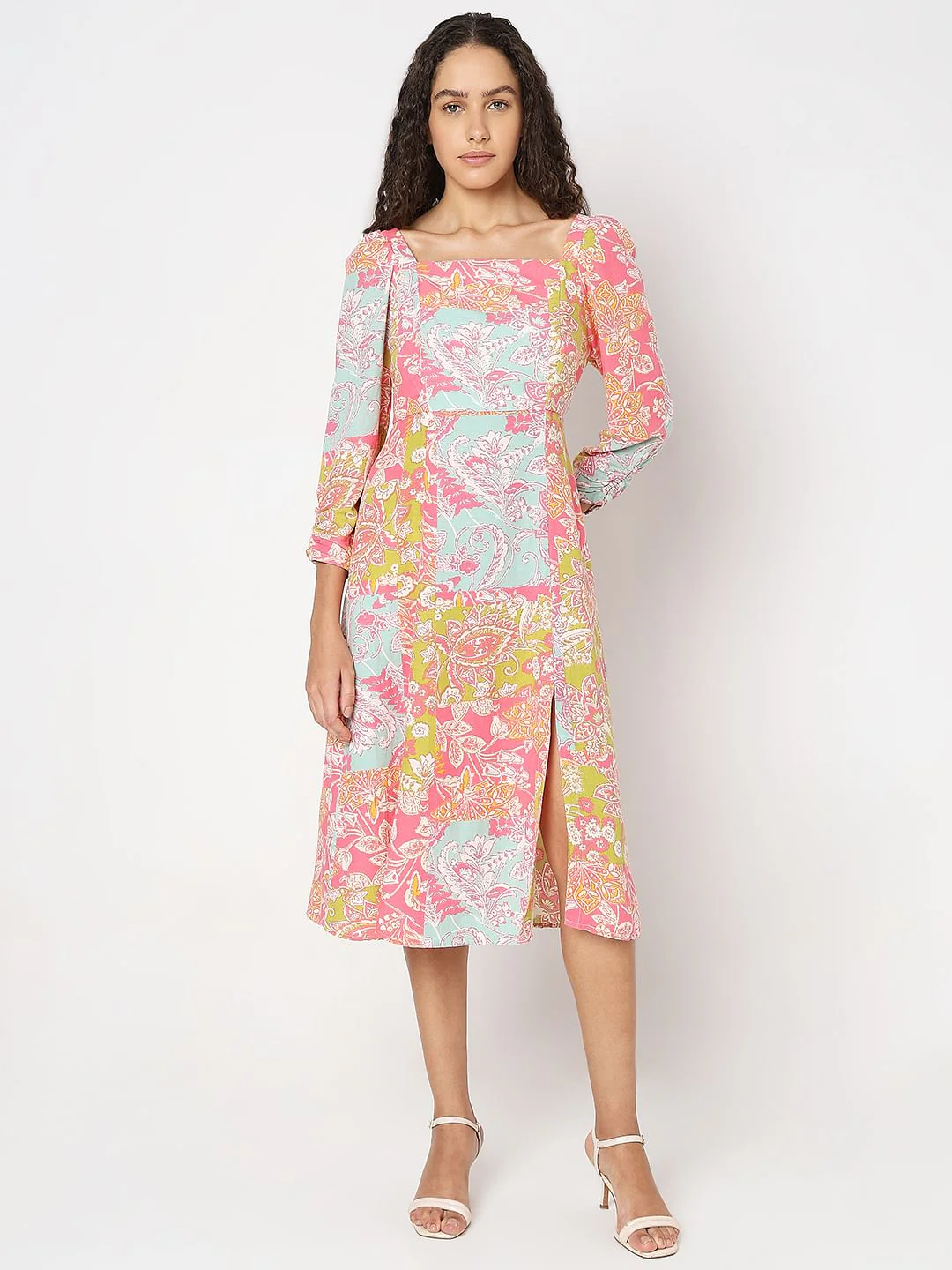Pink Floral Print Midi Dress - Image 2