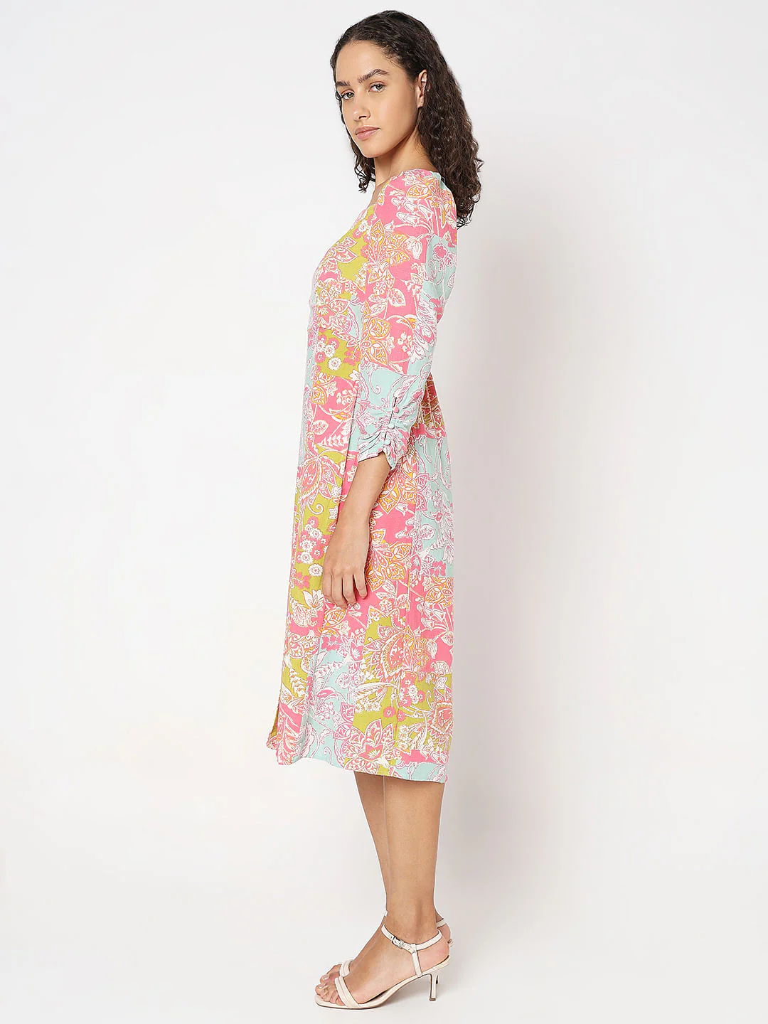 Pink Floral Print Midi Dress - Image 3