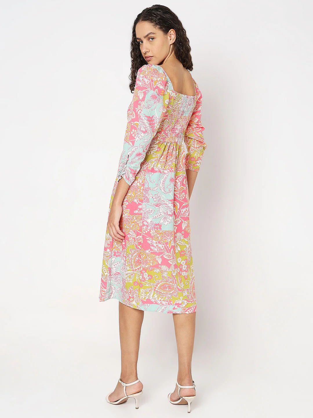 Pink Floral Print Midi Dress - Image 4