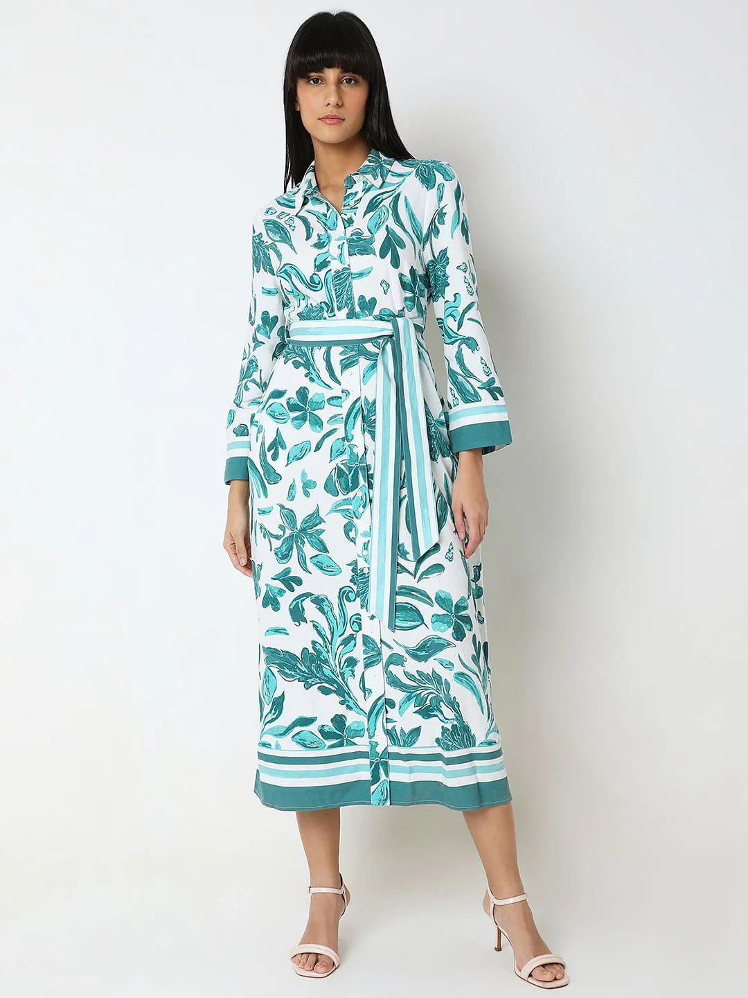 Green Printed Midi Shirt Dress - Image 2
