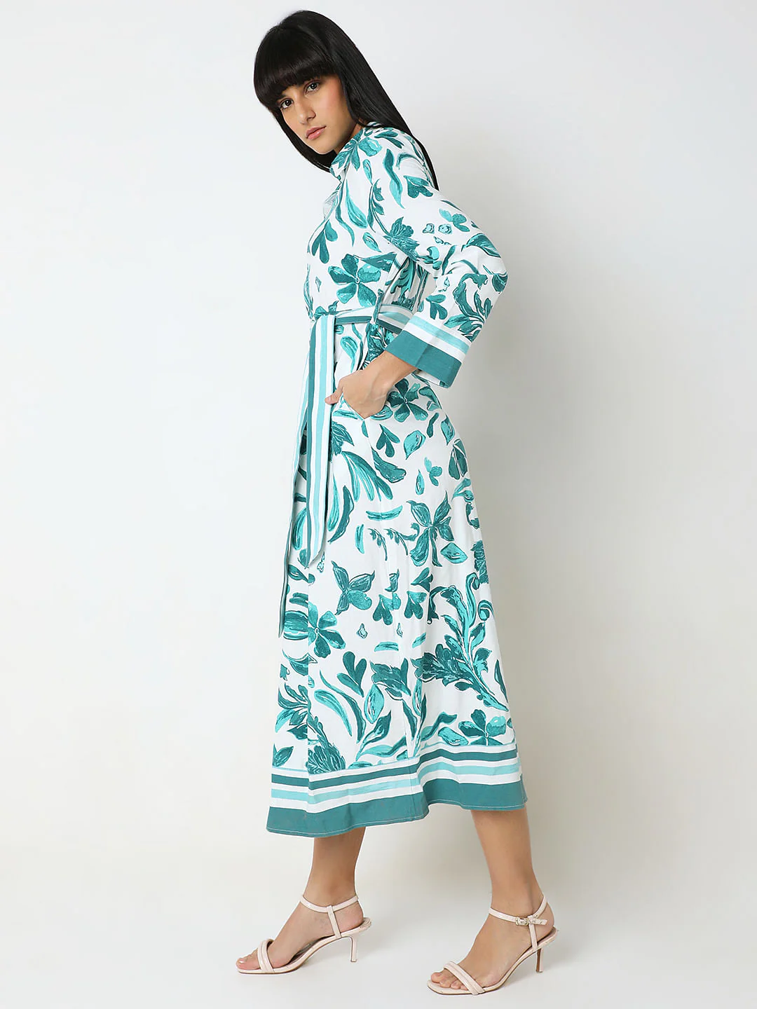Green Printed Midi Shirt Dress - Image 3