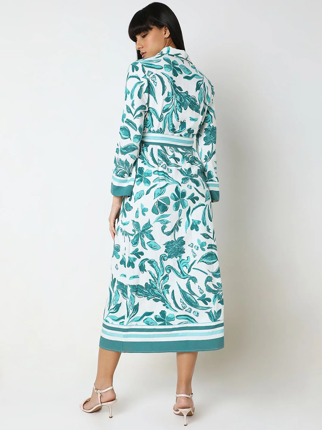 Green Printed Midi Shirt Dress - Image 4