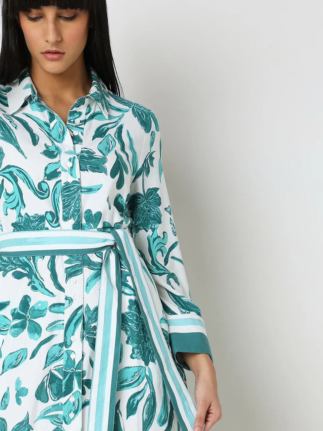 Green Printed Midi Shirt Dress - Image 5