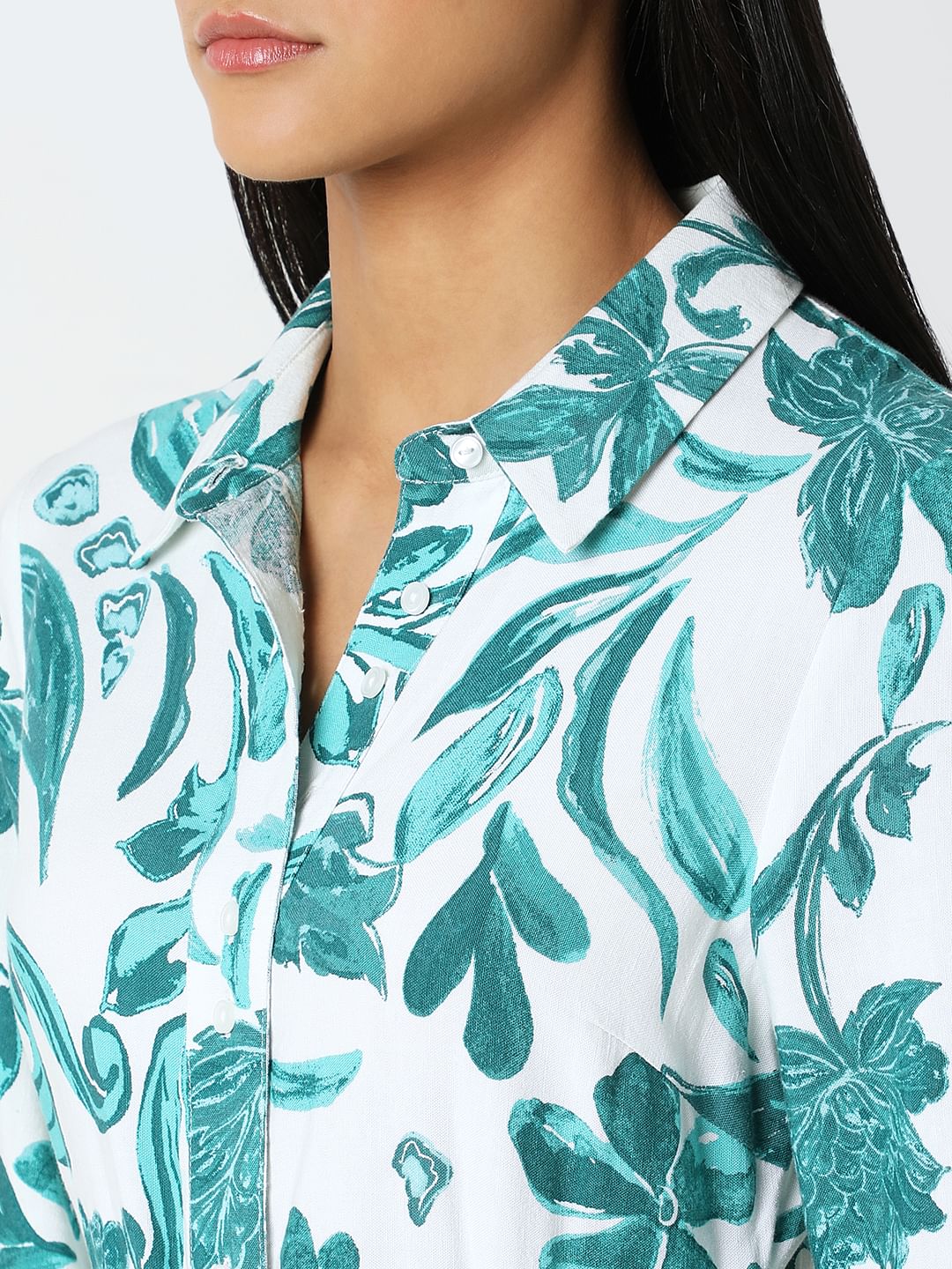 Green Printed Midi Shirt Dress - Image 6