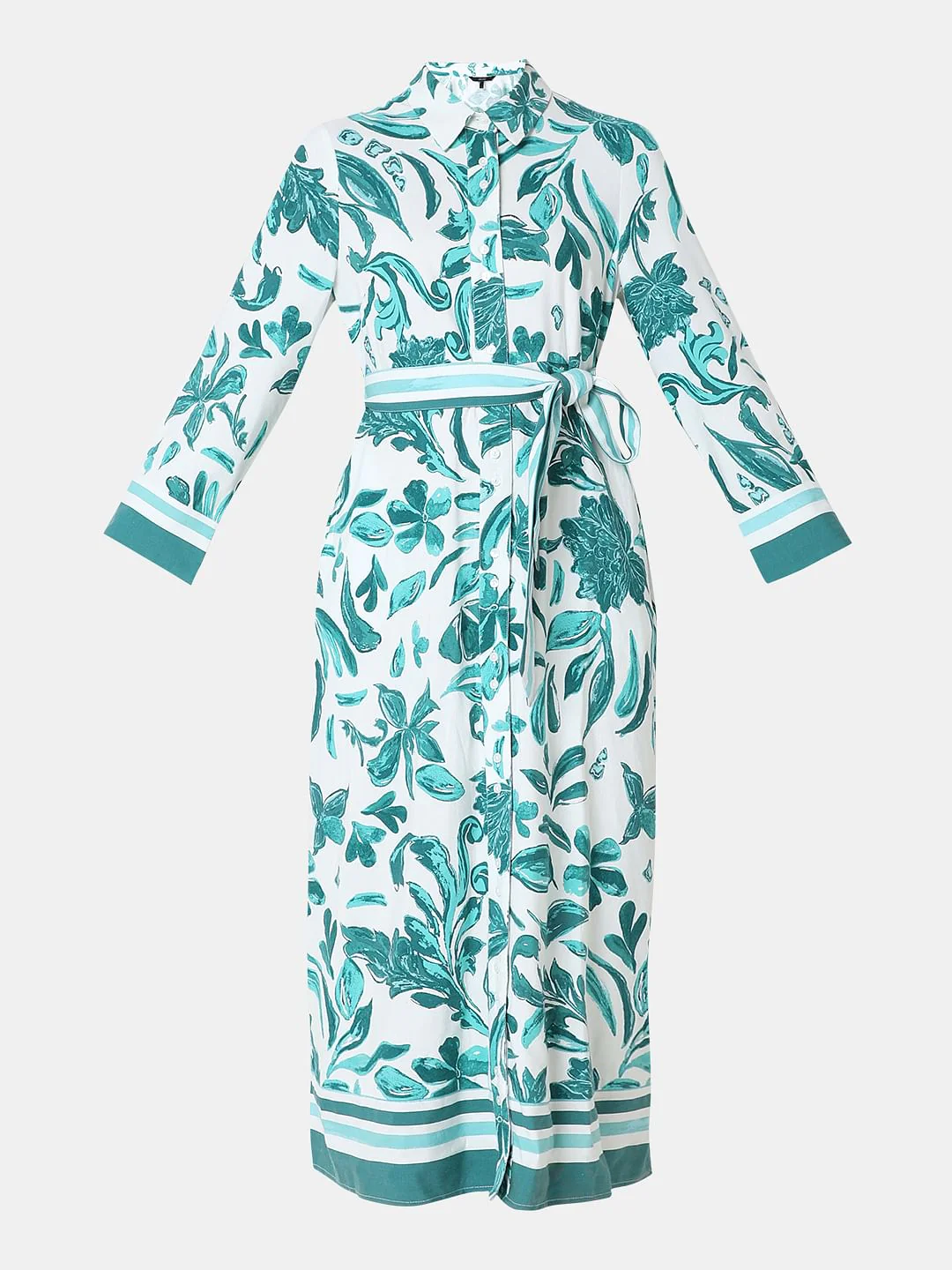Green Printed Midi Shirt Dress - Image 7