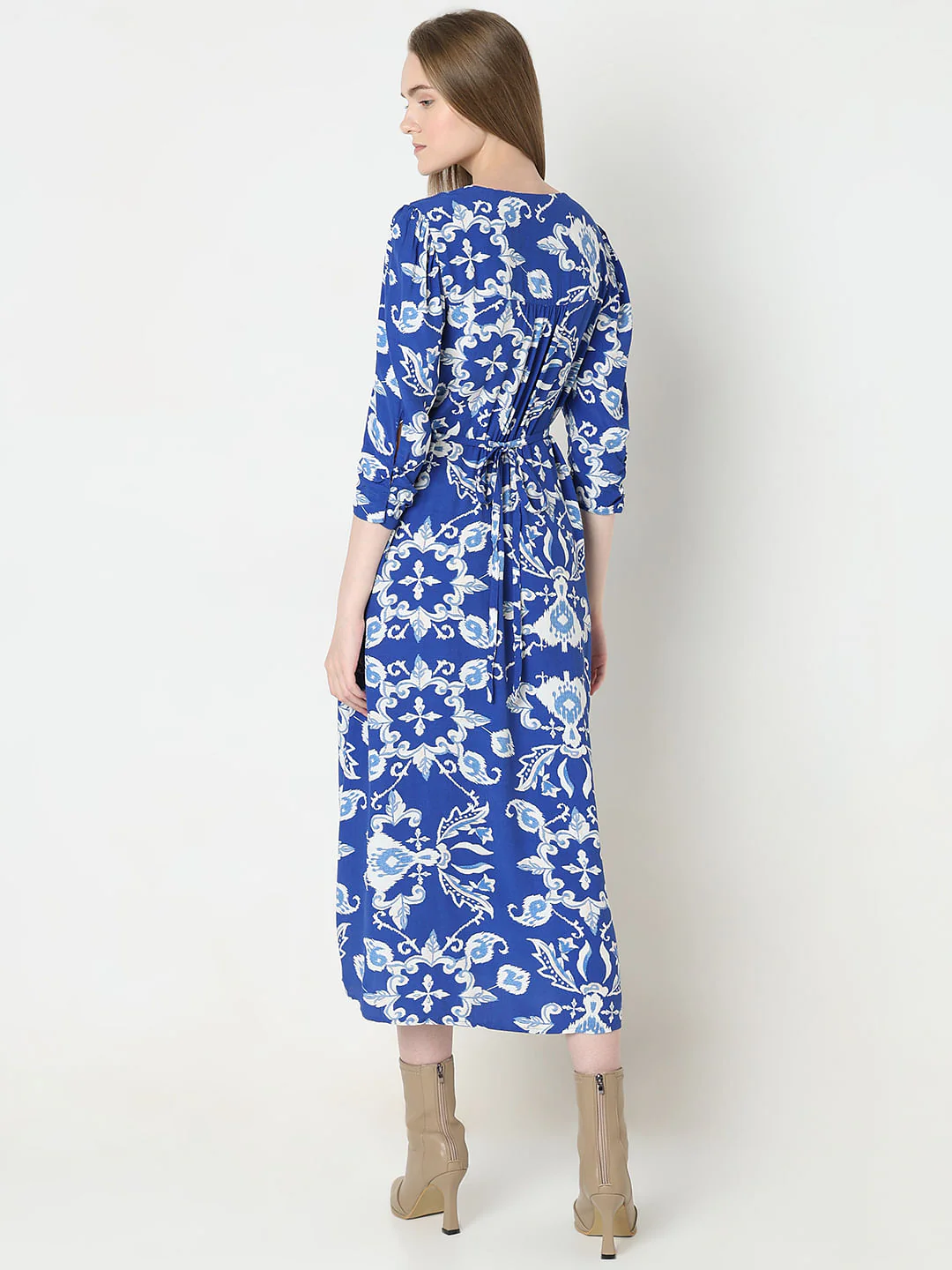 Dark Blue Printed Midi Dress - Image 4
