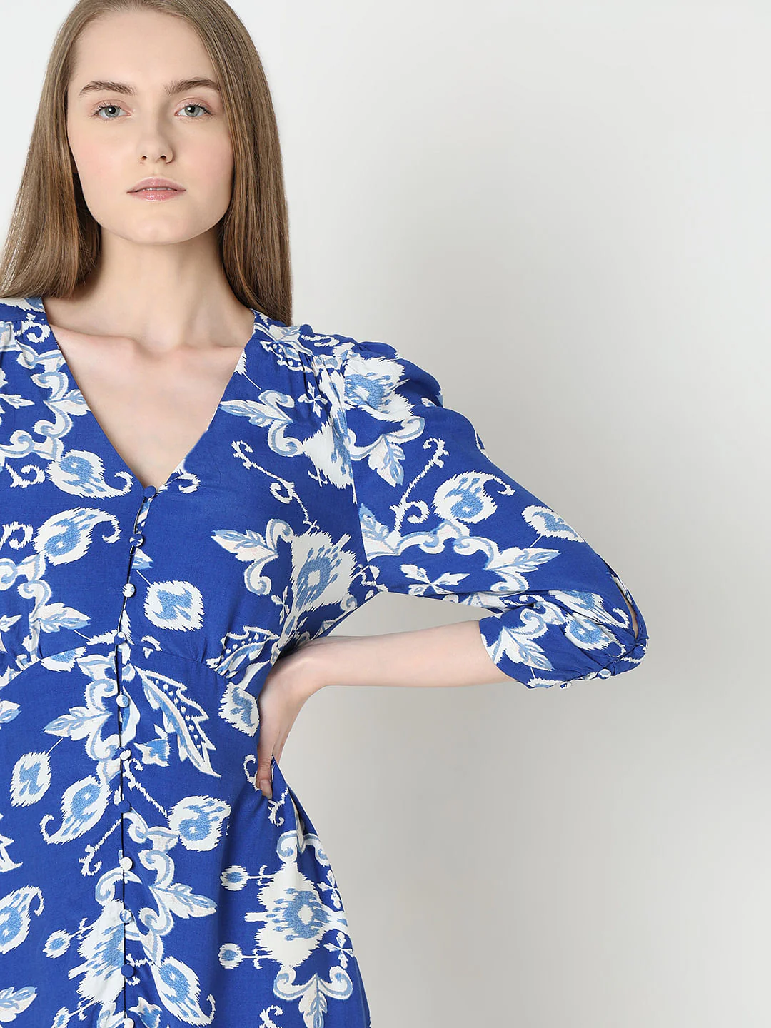 Dark Blue Printed Midi Dress - Image 5