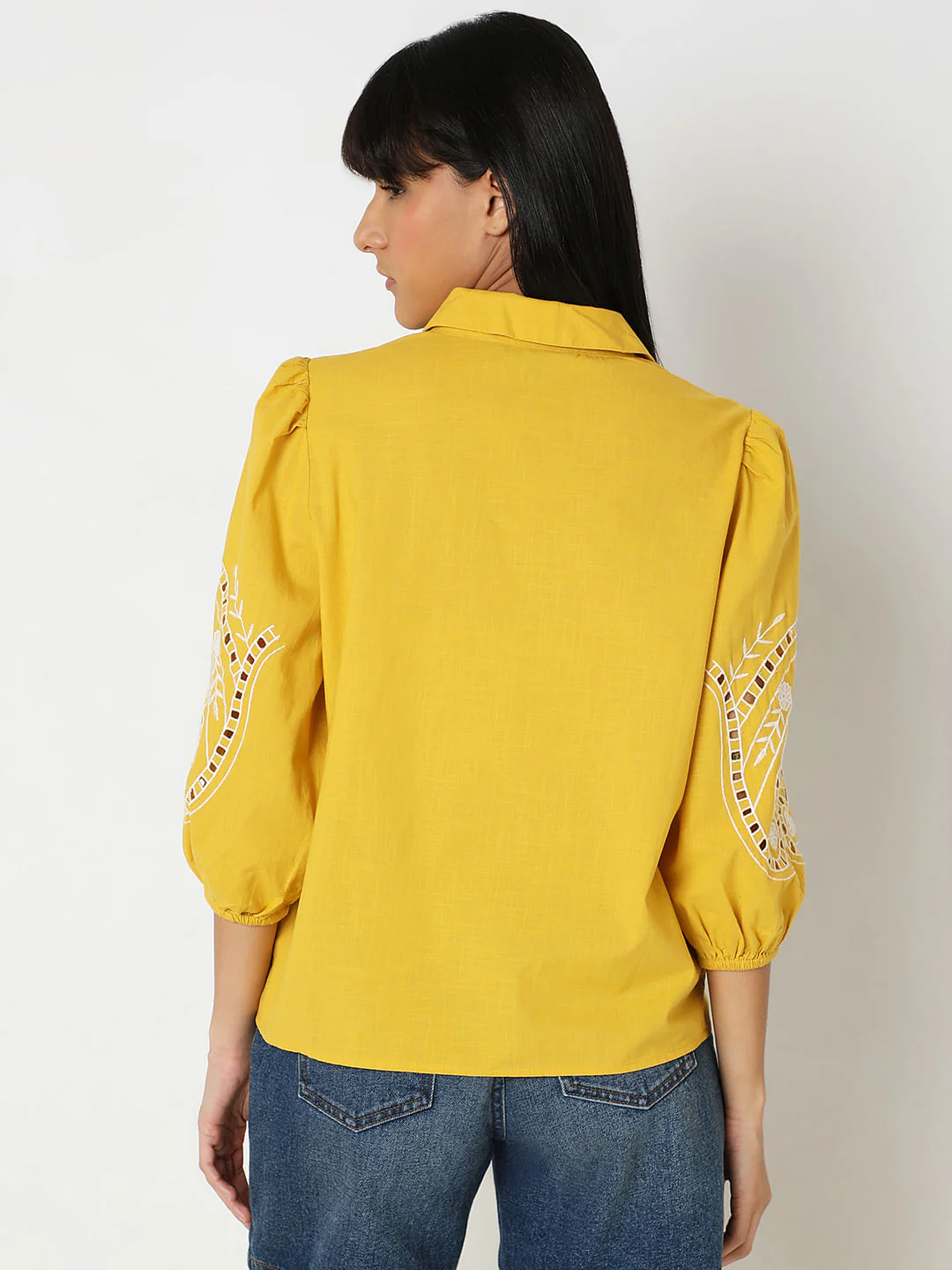 Yellow Embroidered Cotton Shirt - Image 4