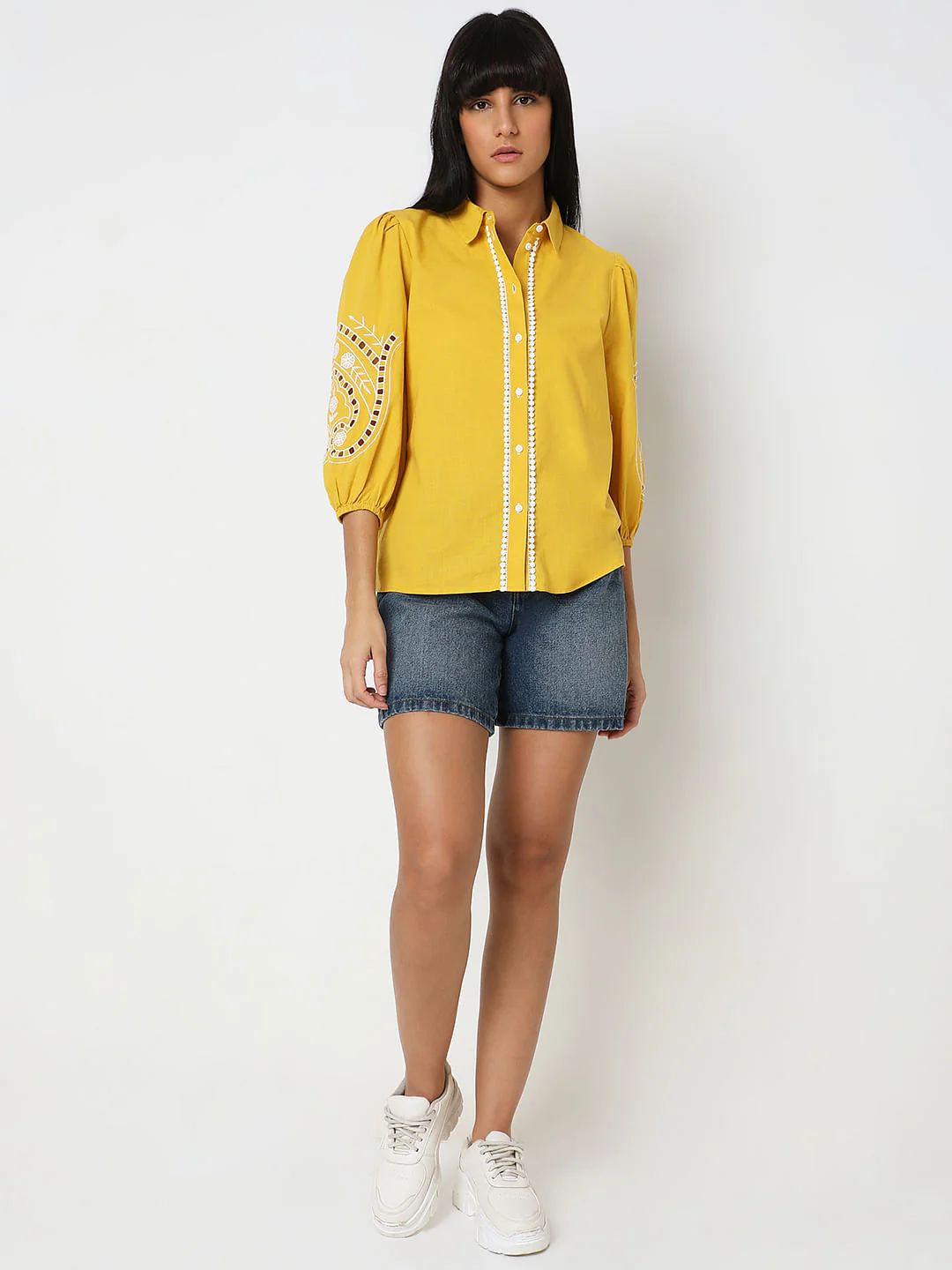 Yellow Embroidered Cotton Shirt - Image 5