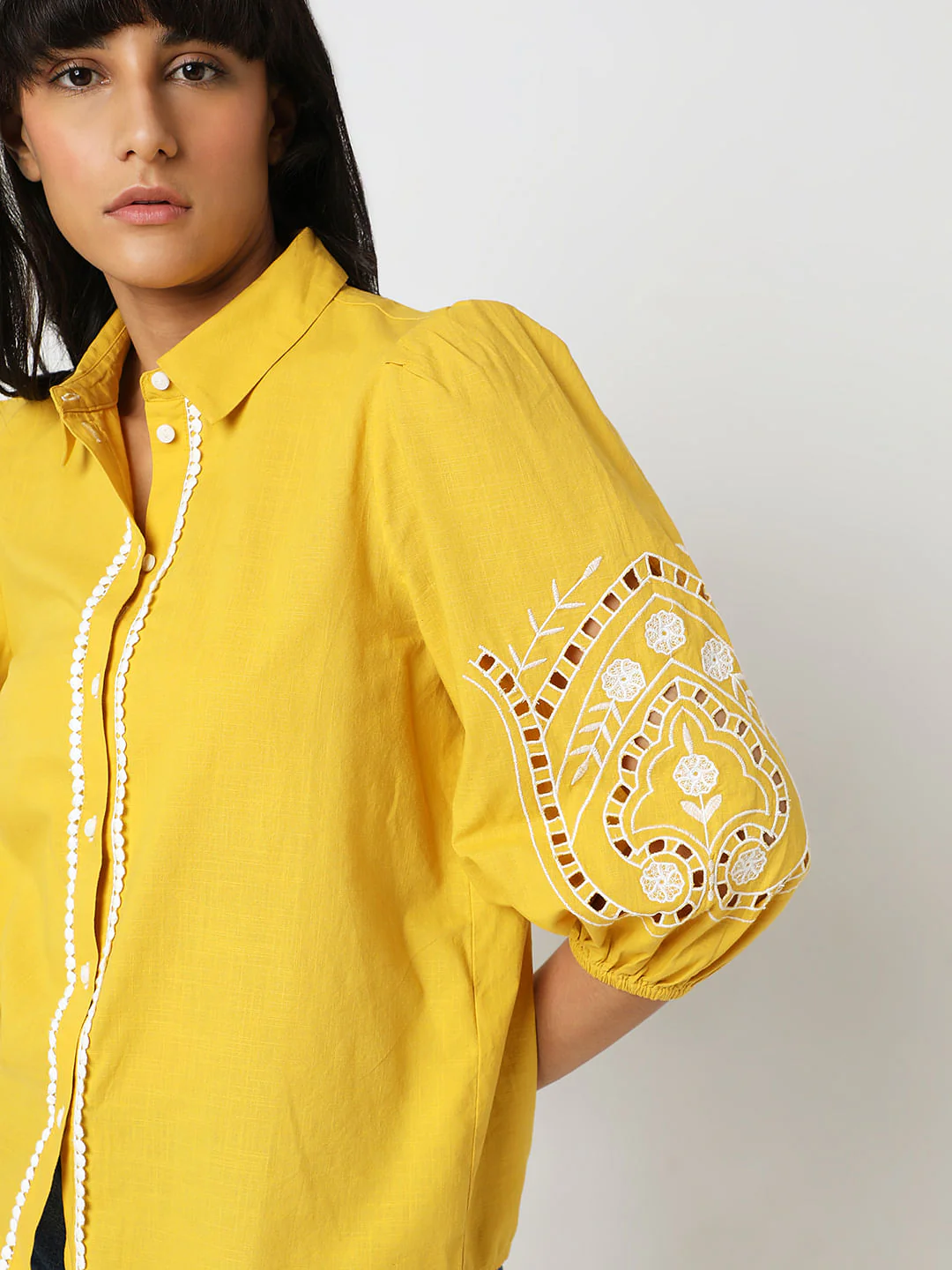 Yellow Embroidered Cotton Shirt - Image 6