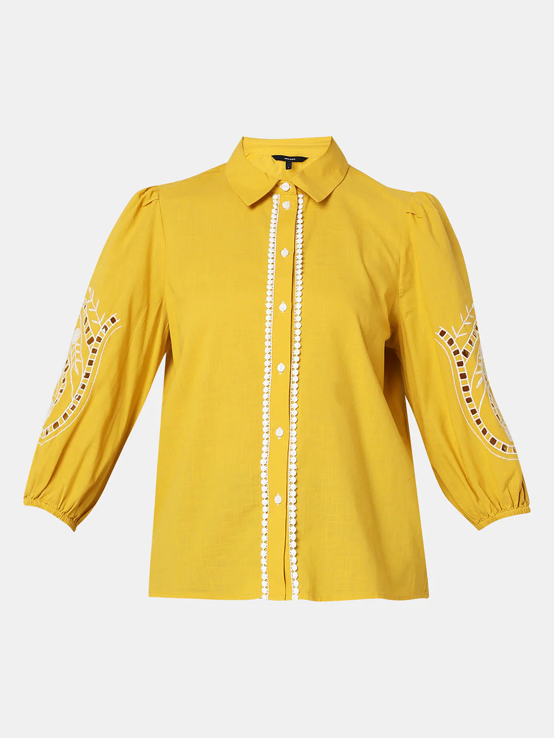 Yellow Embroidered Cotton Shirt - Image 7