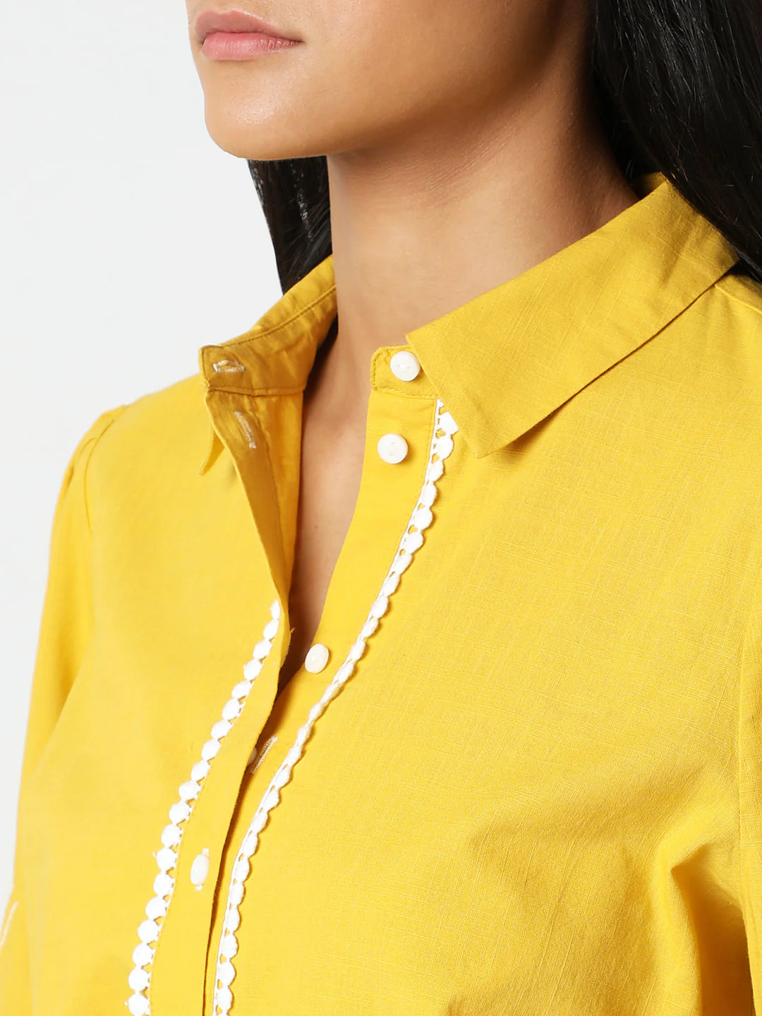 Yellow Embroidered Cotton Shirt - Image 8