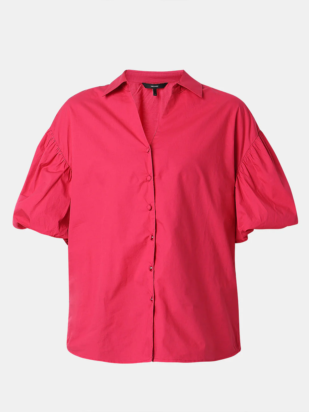 Red Puff Sleeves Cotton Shirt - Image 7