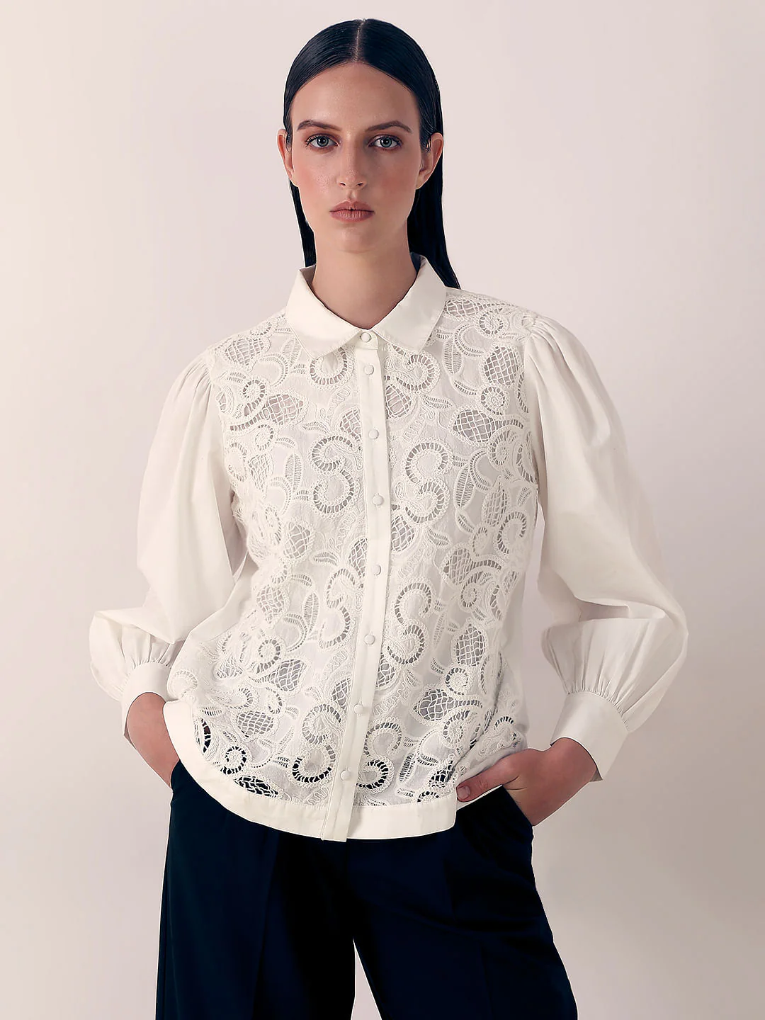 White Lace Cotton Shirt - Image 2