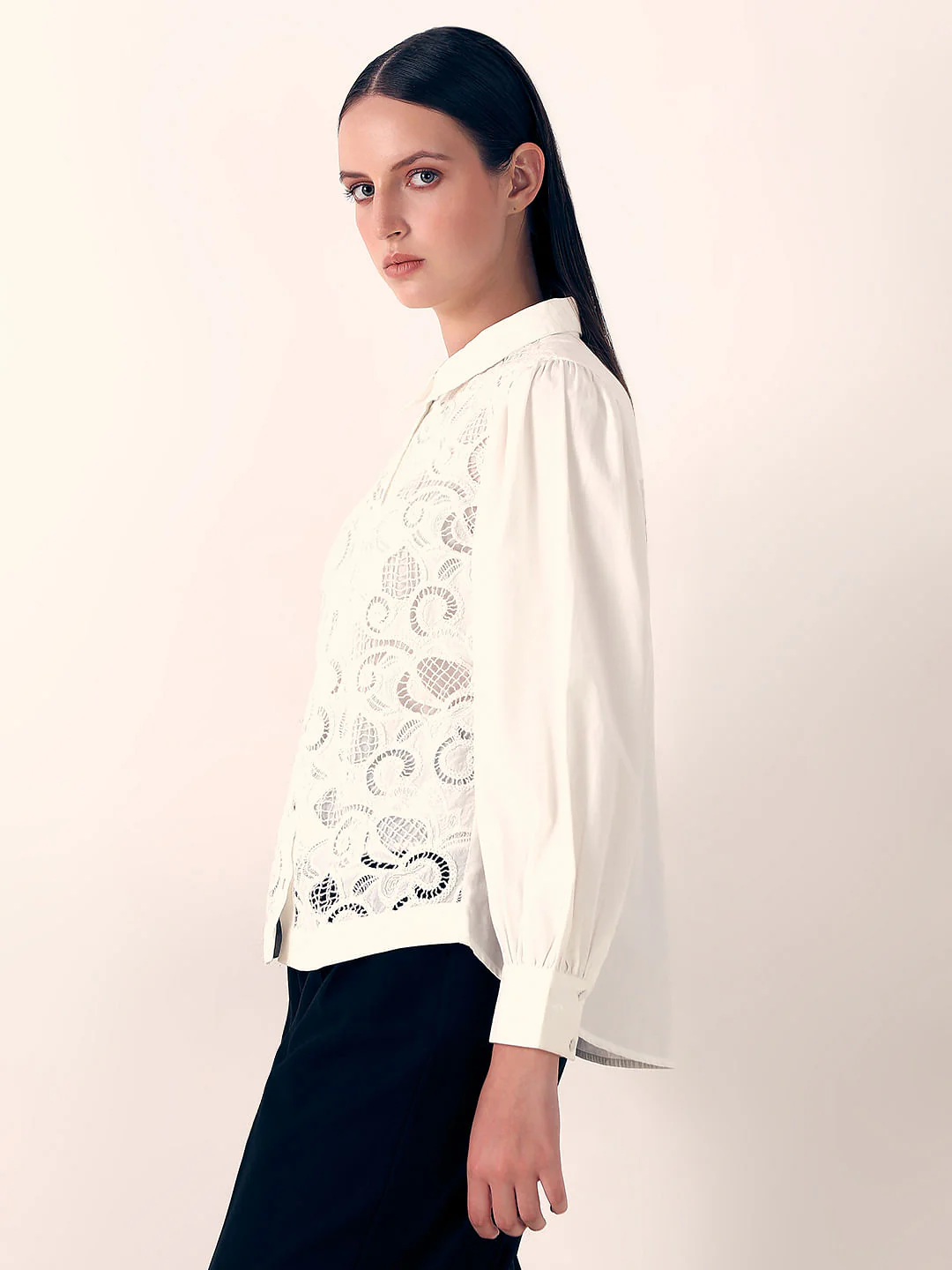 White Lace Cotton Shirt - Image 3