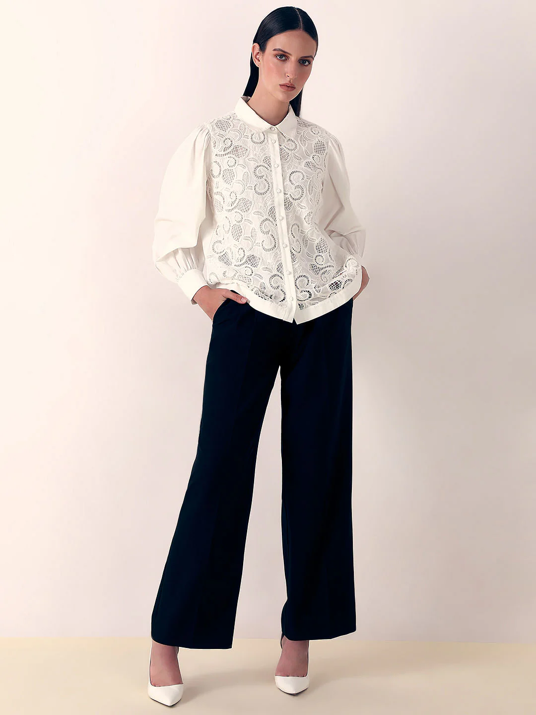White Lace Cotton Shirt - Image 5