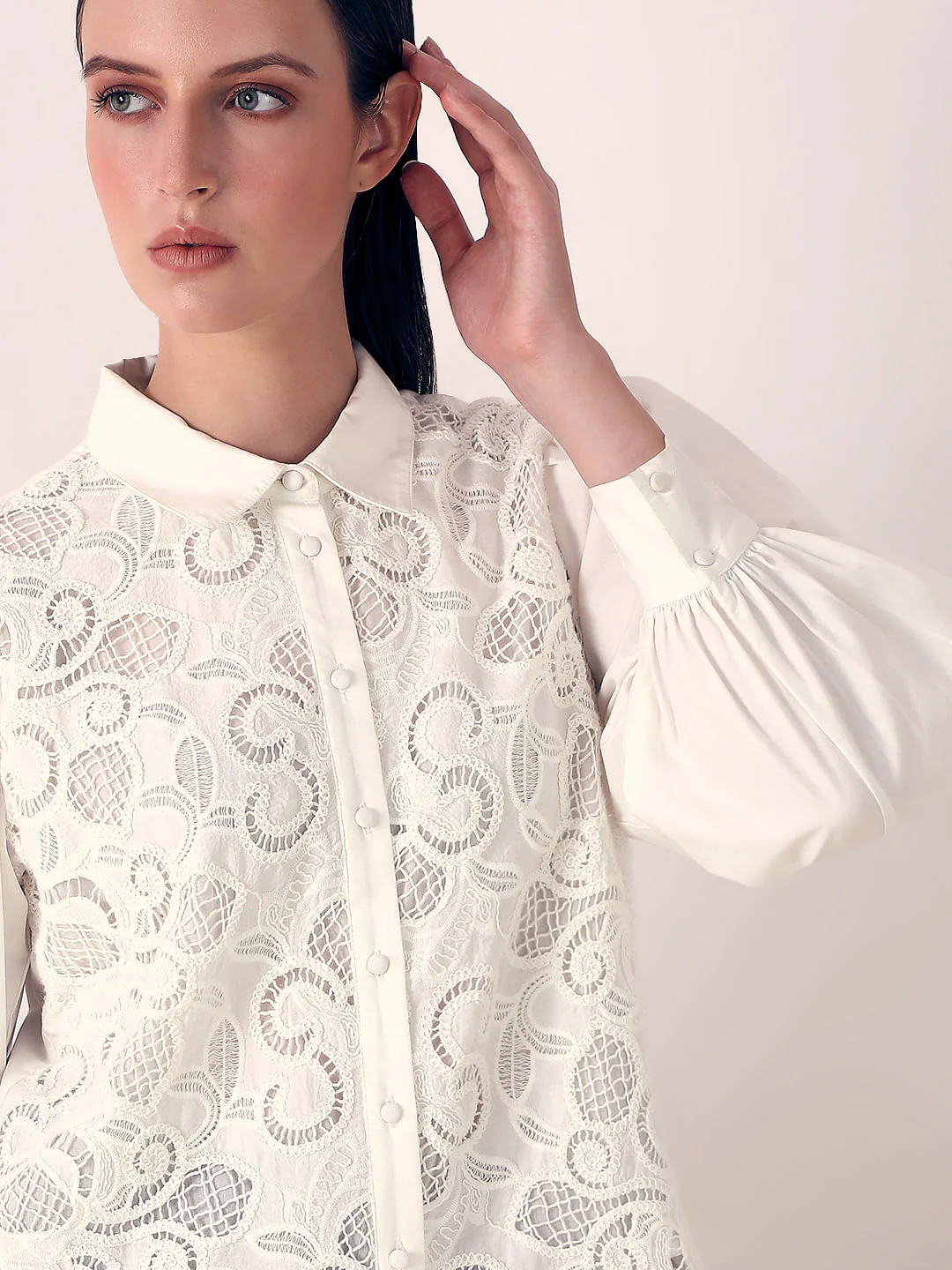White Lace Cotton Shirt - Image 6