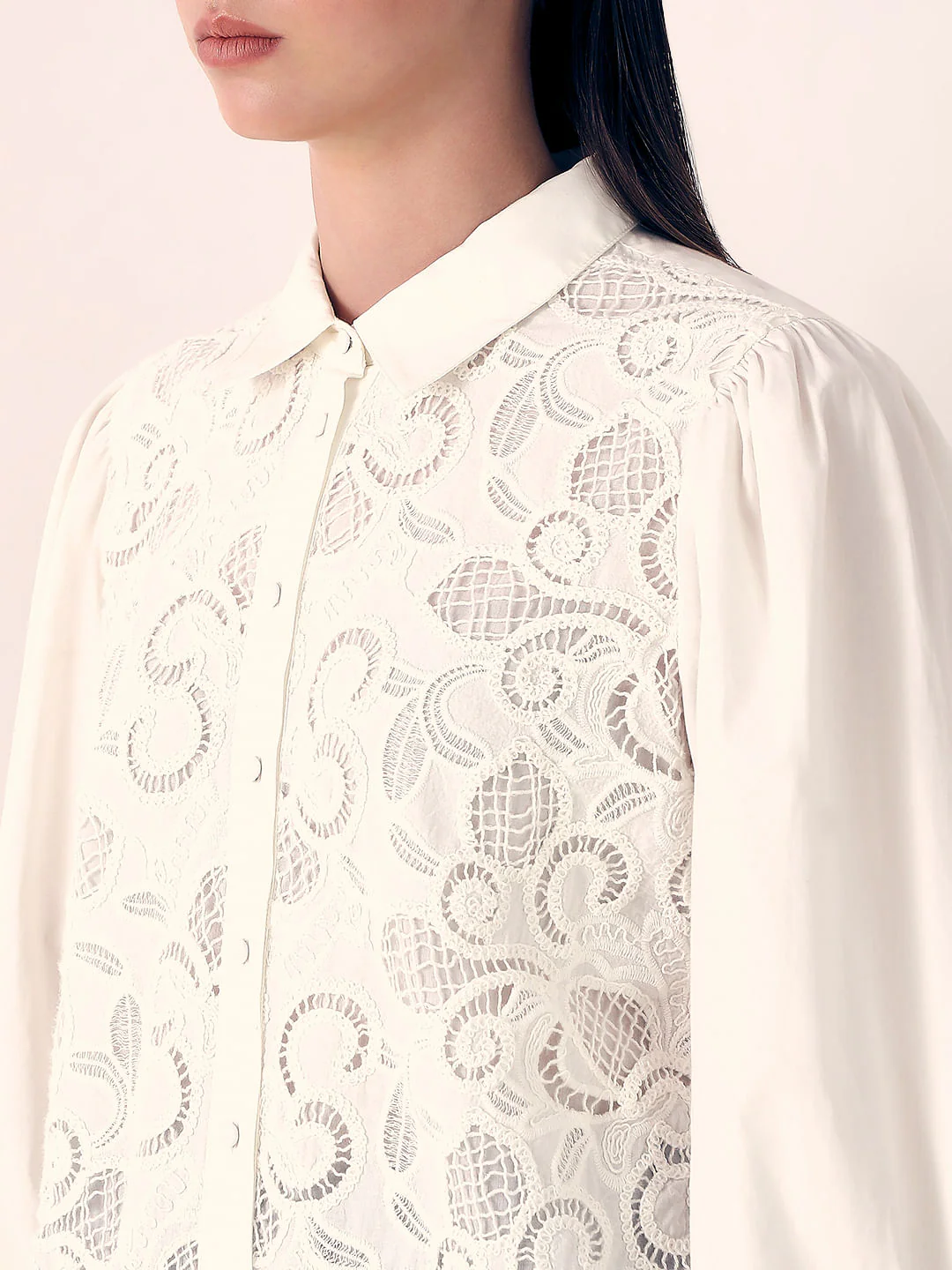 White Lace Cotton Shirt - Image 8