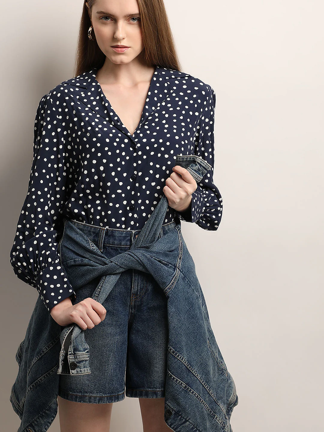 Navy Blue Polka Dot Shirt