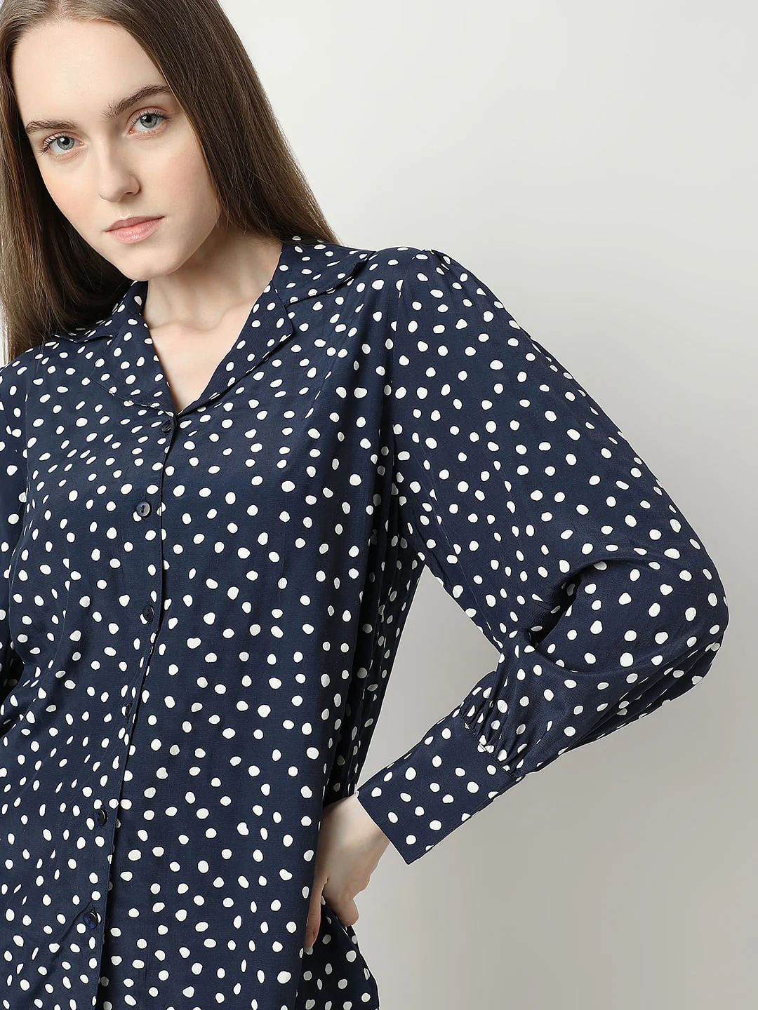 Navy Blue Polka Dot Shirt - Image 6