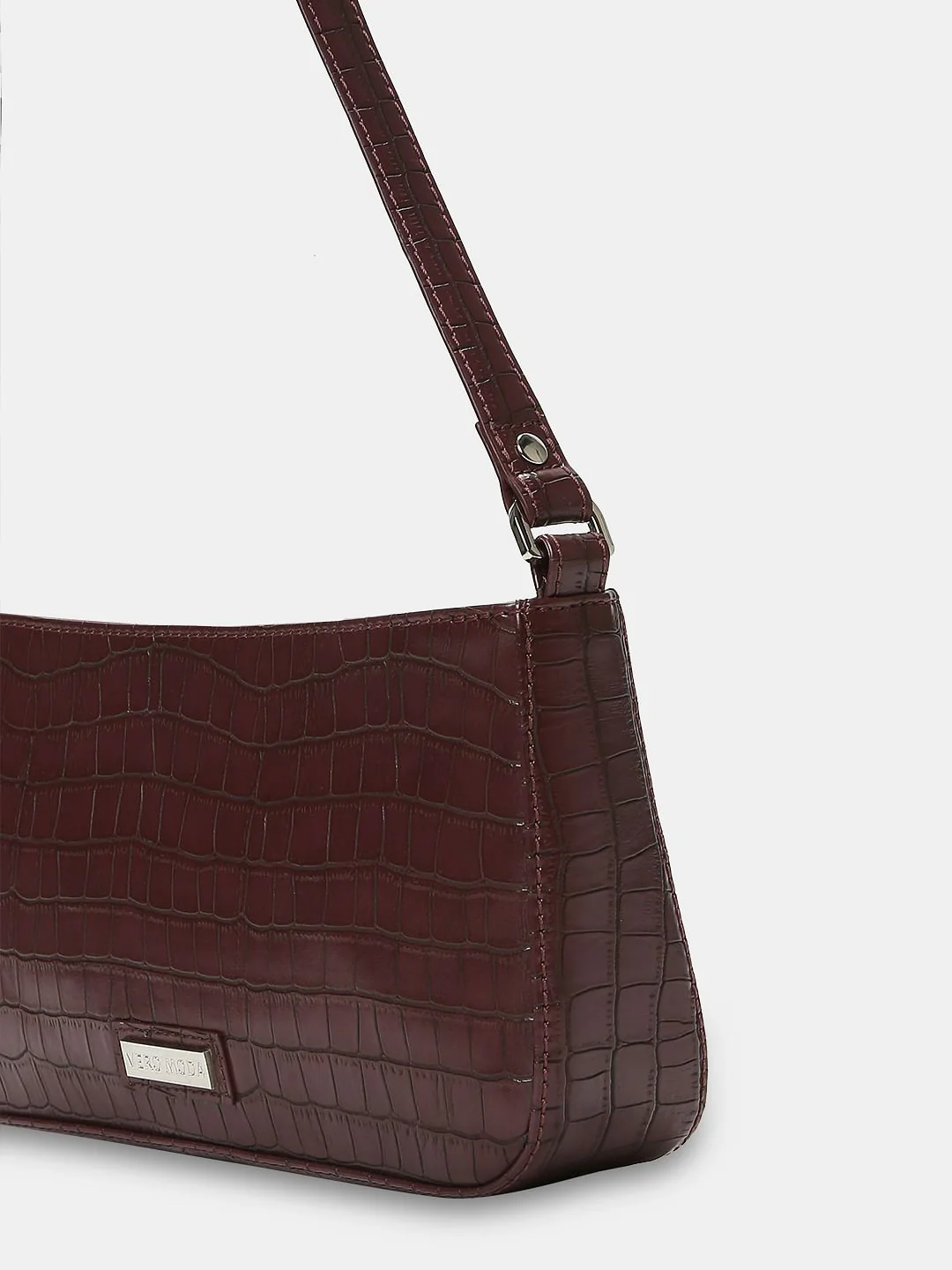 Wine Croc Embossed Shoulder Bag - Image 4