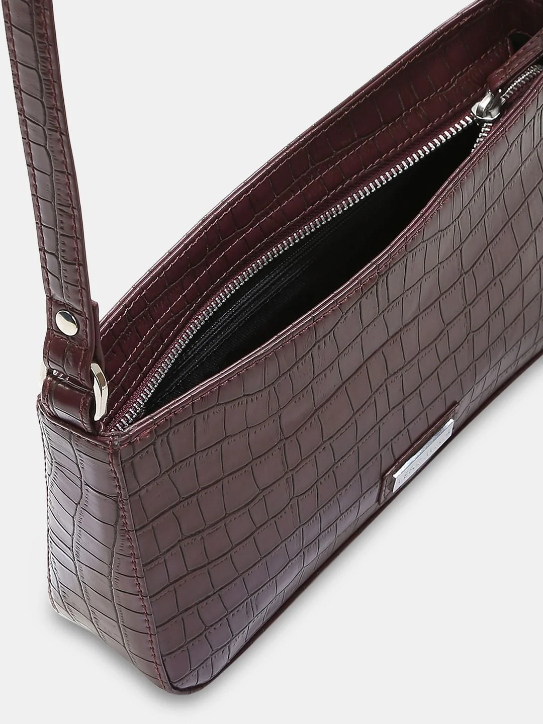 Wine Croc Embossed Shoulder Bag - Image 5