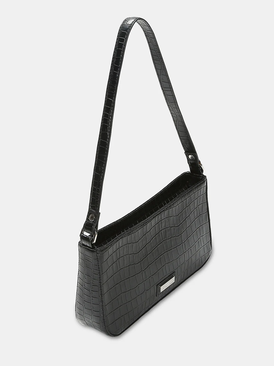Black Croc Embossed Shoulder Bag - Image 3