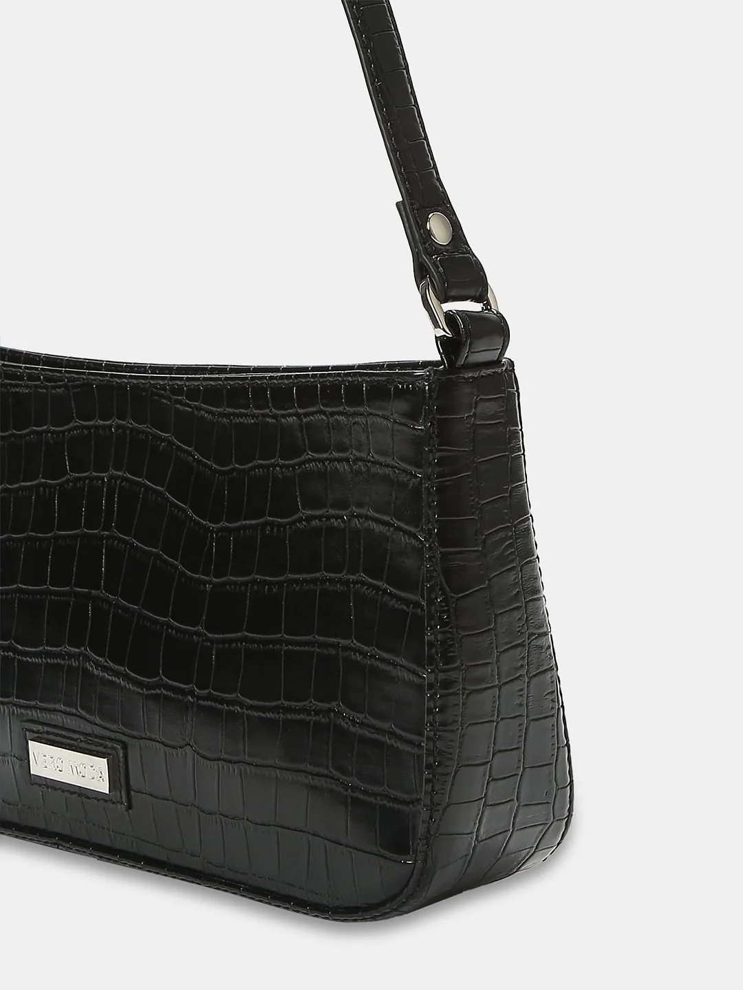 Black Croc Embossed Shoulder Bag - Image 4