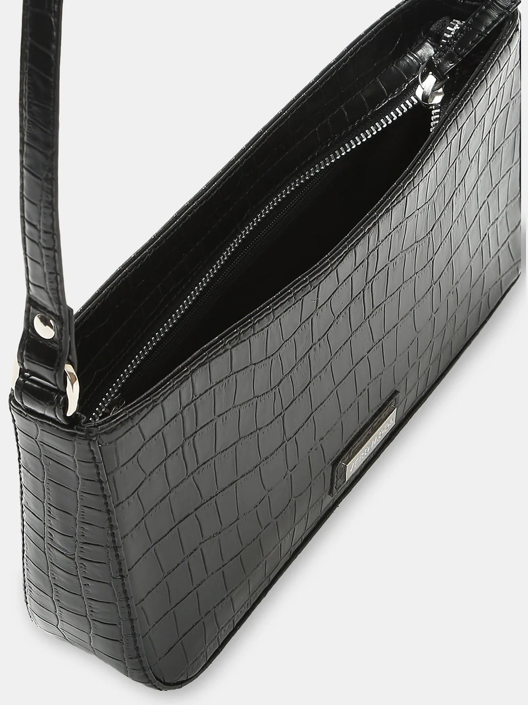 Black Croc Embossed Shoulder Bag - Image 5