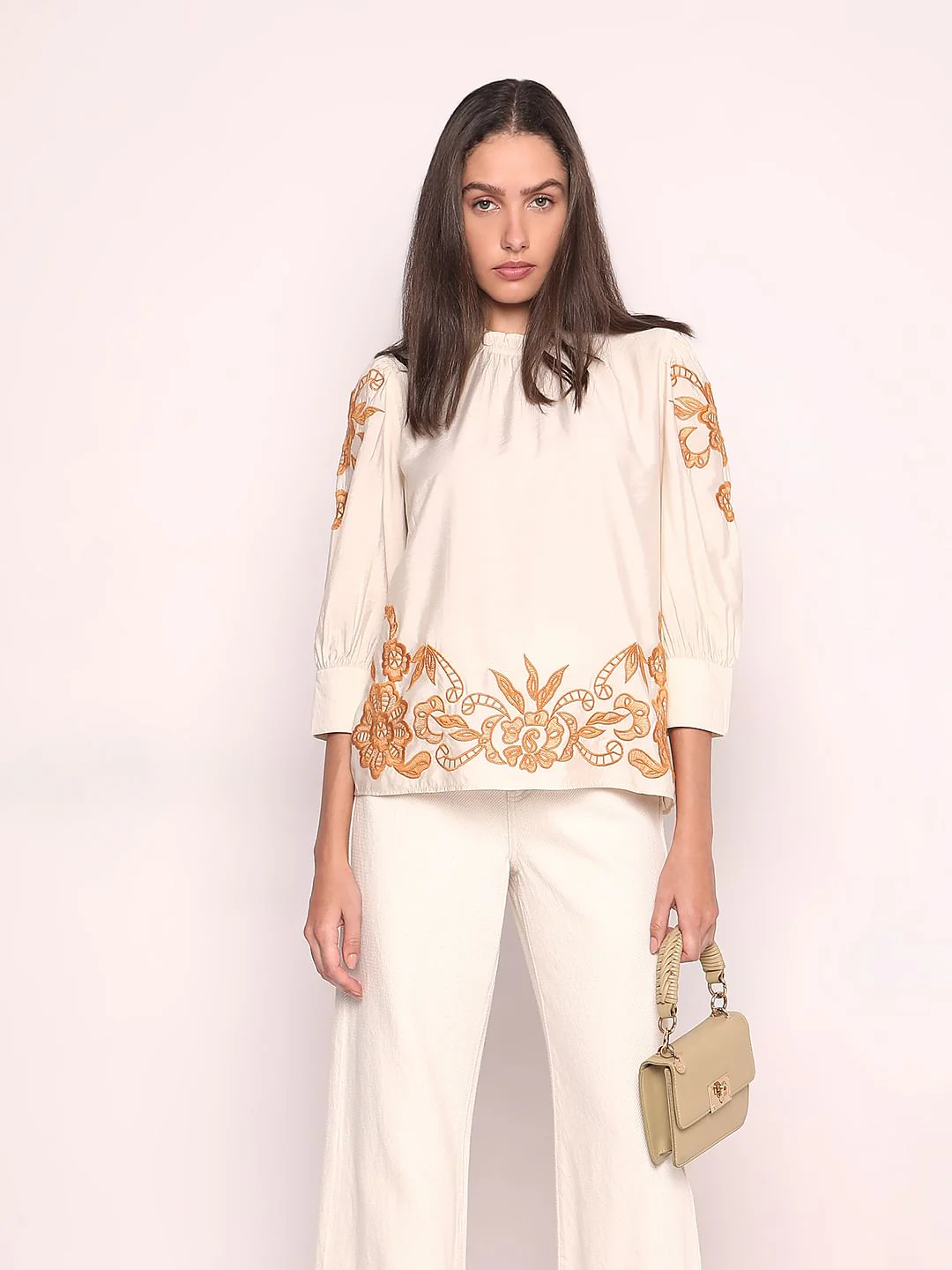 Beige Embroidered Top