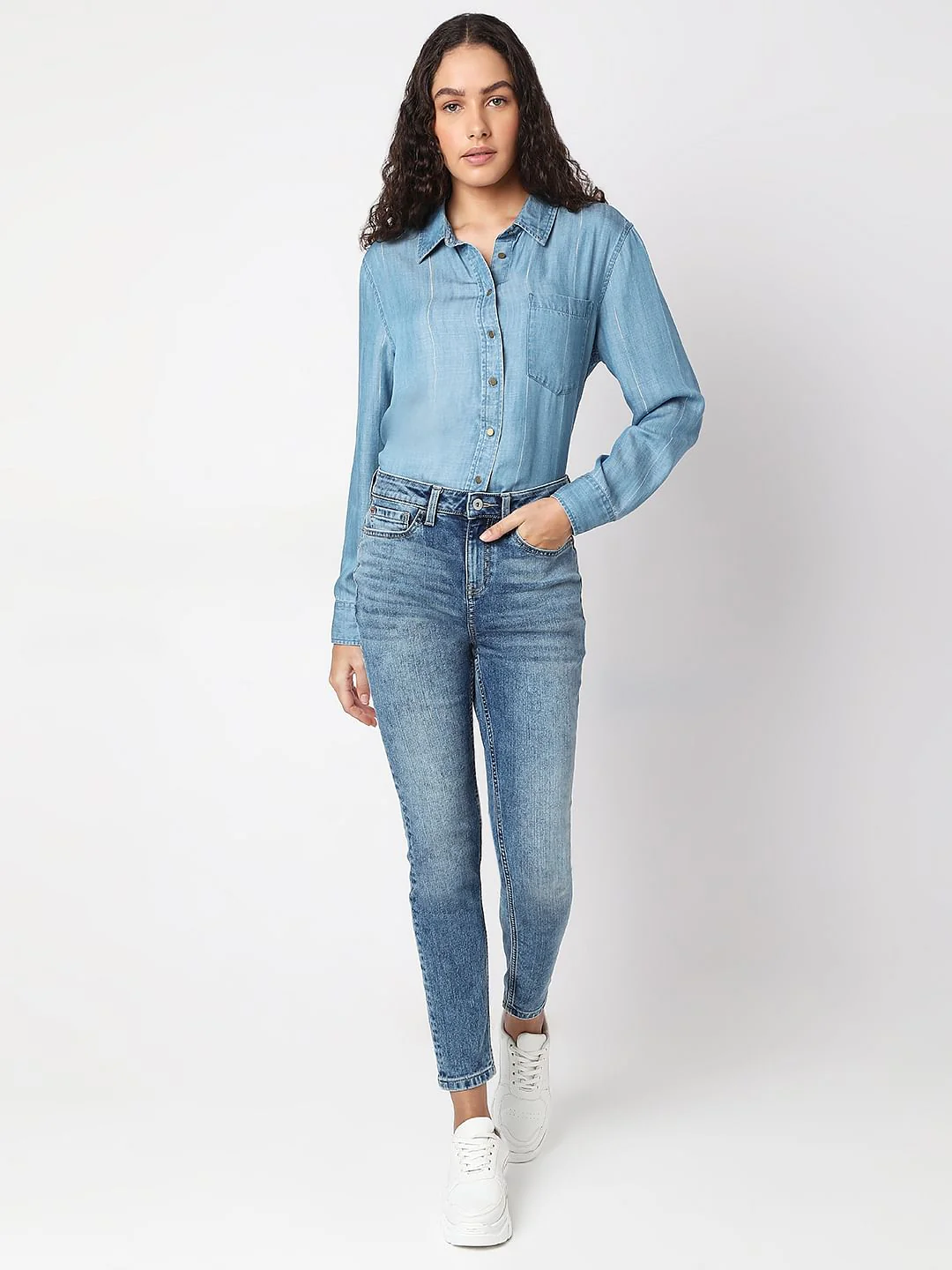 Blue Mid Rise Faded Skinny Fit Jeans - Image 5