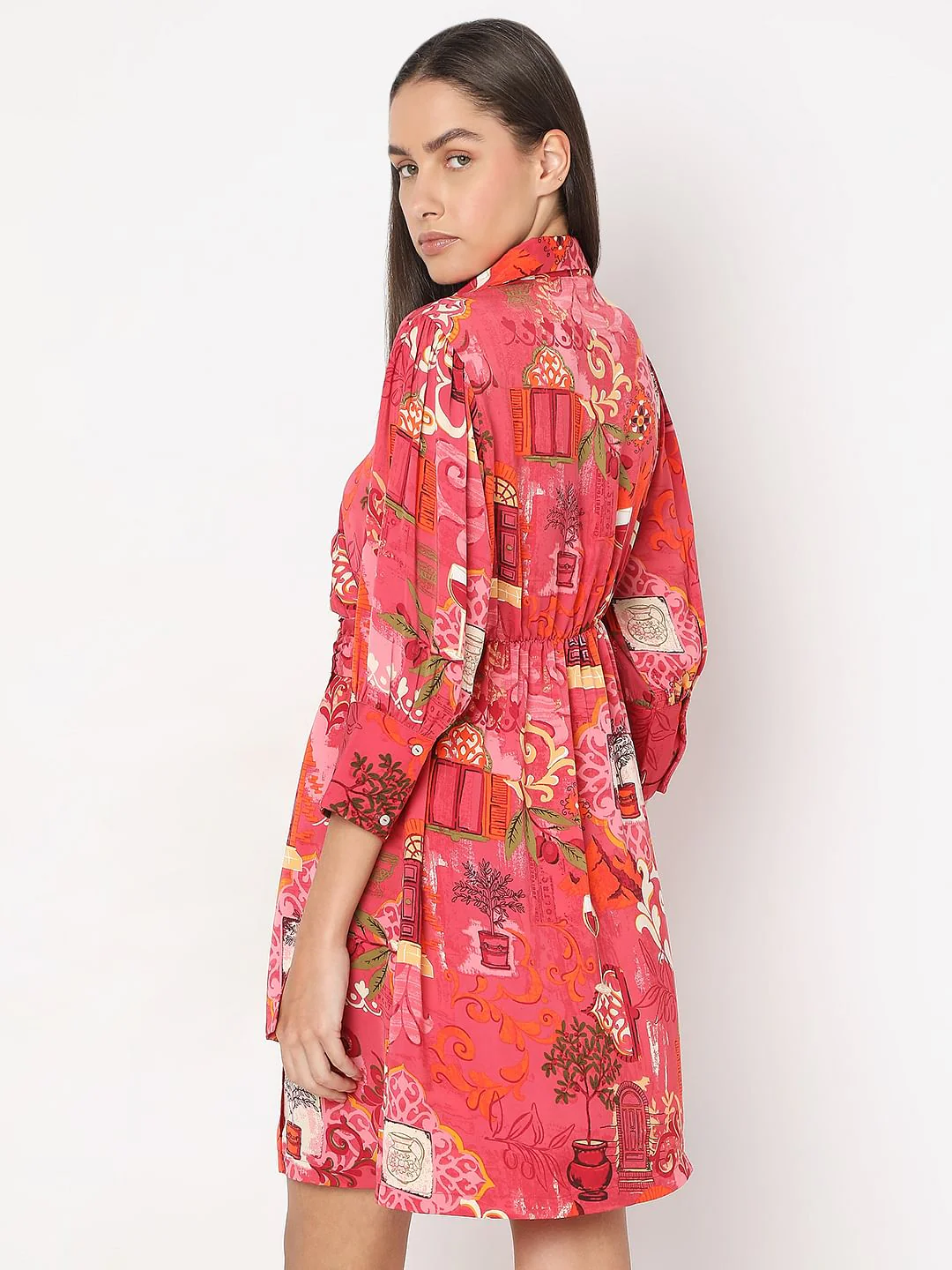 Red Wrap Printed Dress - Image 4