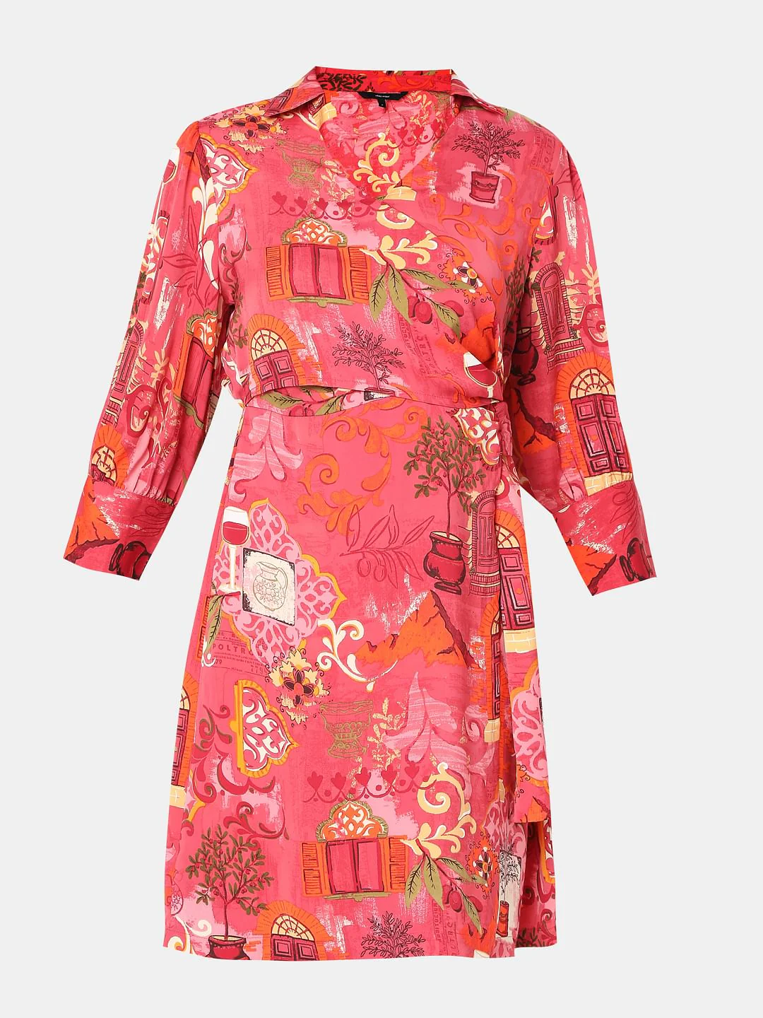 Red Wrap Printed Dress - Image 7