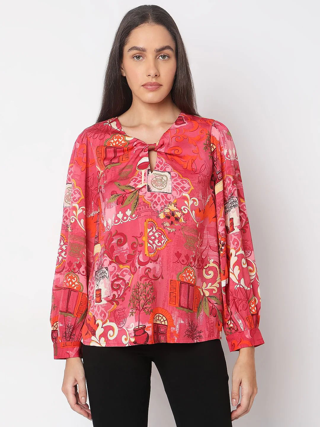 Red Printed Long Sleeve Top - Image 2