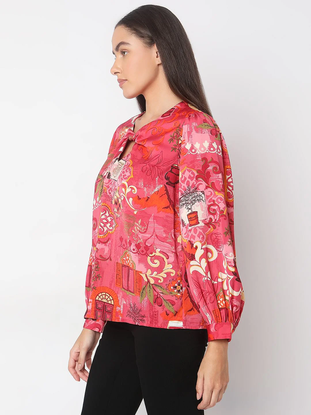 Red Printed Long Sleeve Top - Image 3