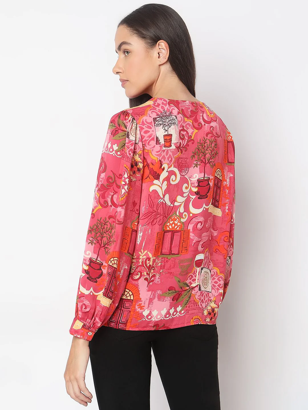 Red Printed Long Sleeve Top - Image 4