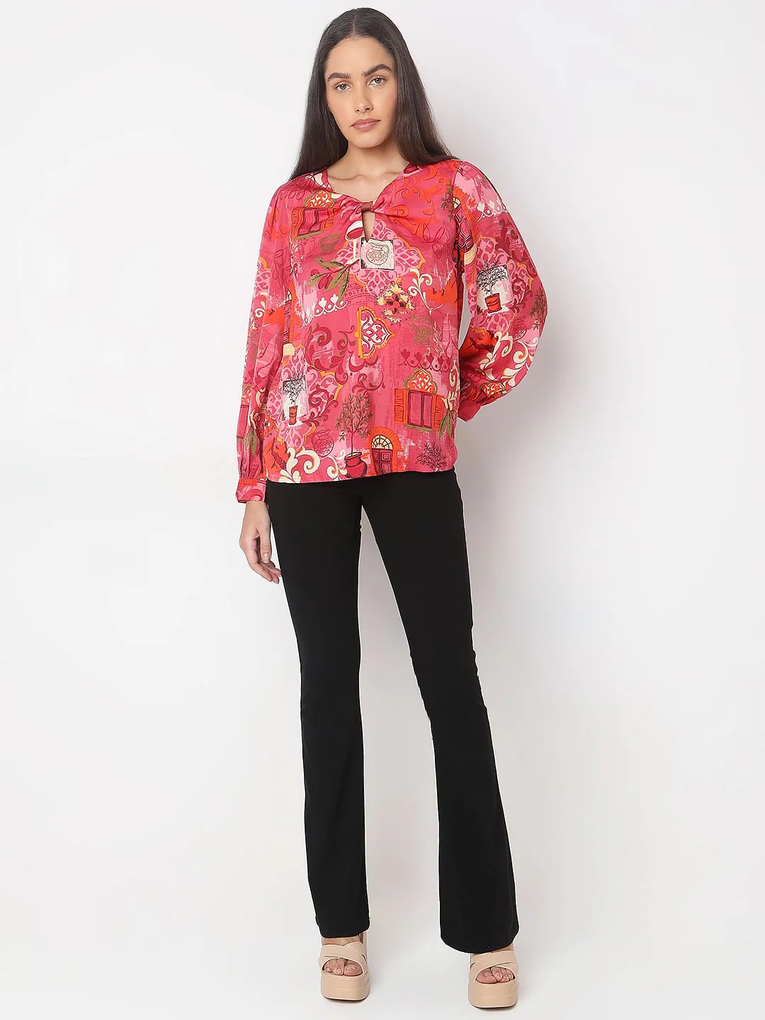 Red Printed Long Sleeve Top - Image 5