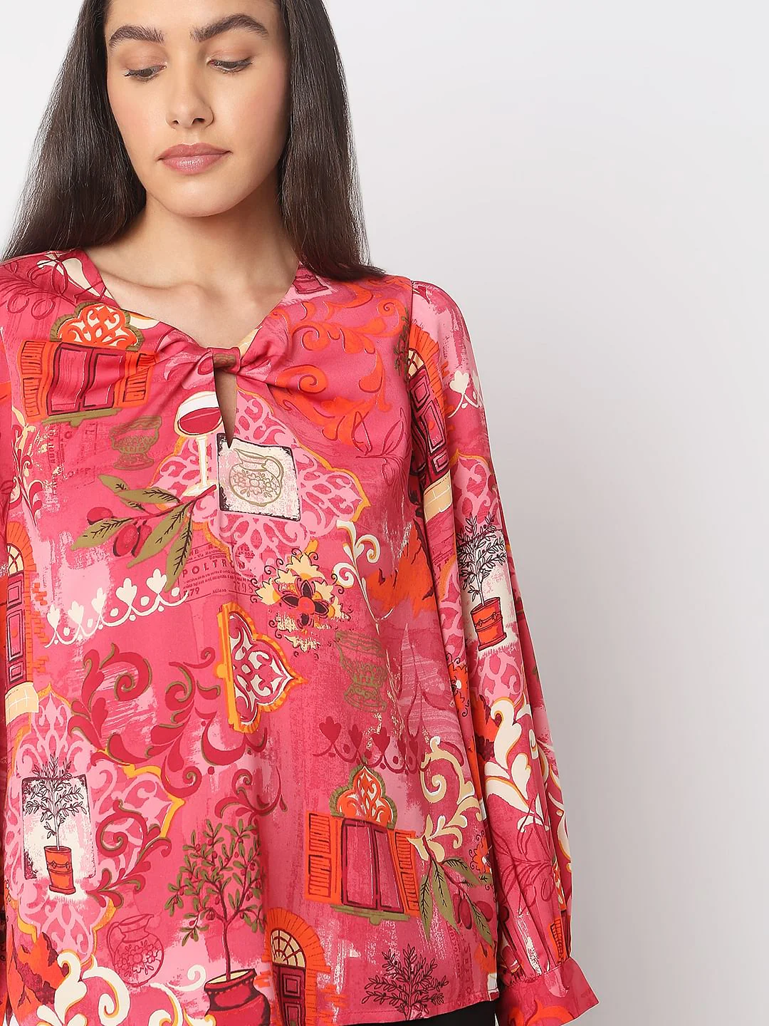 Red Printed Long Sleeve Top - Image 6