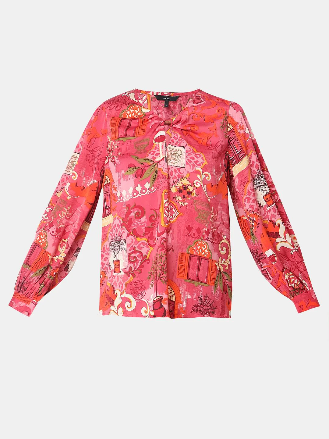 Red Printed Long Sleeve Top - Image 7